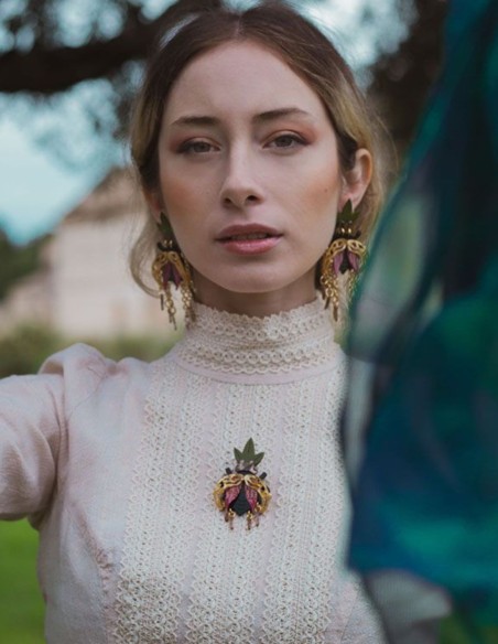 Party earrings with multicolored beetle design