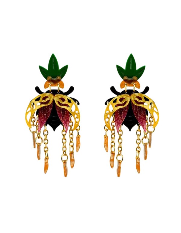 Party earrings with multicolored beetle design