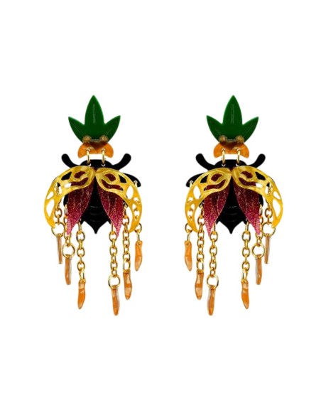 Boucles d'oreilles de fête avec motif de scarabée multicolore