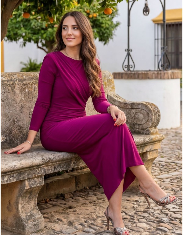 Vestido midi buganvilla con drapeado asimétrico 2