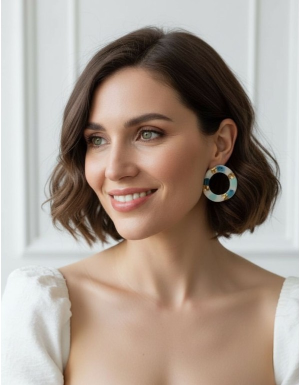 Boucles d'oreilles circulaires en céramique émaillée