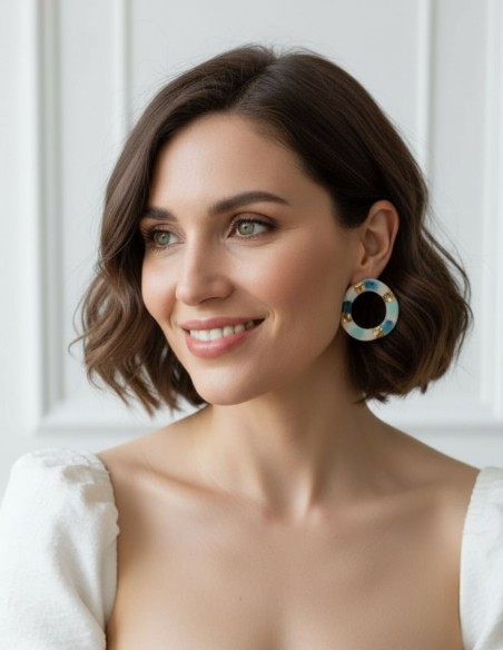 Boucles d'oreilles circulaires en céramique émaillée