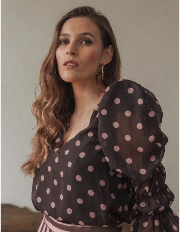 Chiffon blouse with polka dot print and puffed sleeves 2