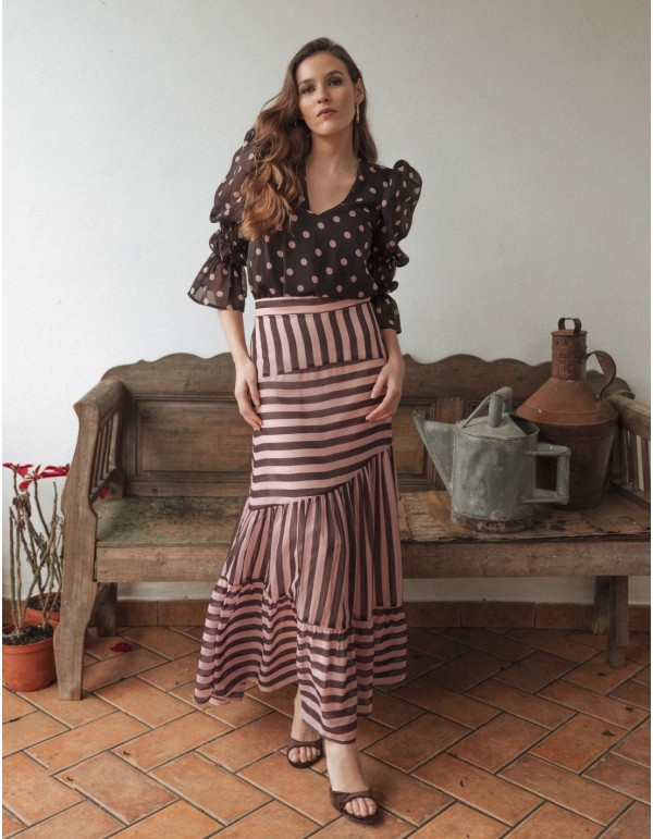 Long striped chiffon skirt