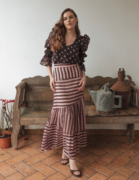 Long striped chiffon skirt