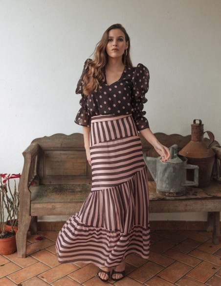 Long striped chiffon skirt