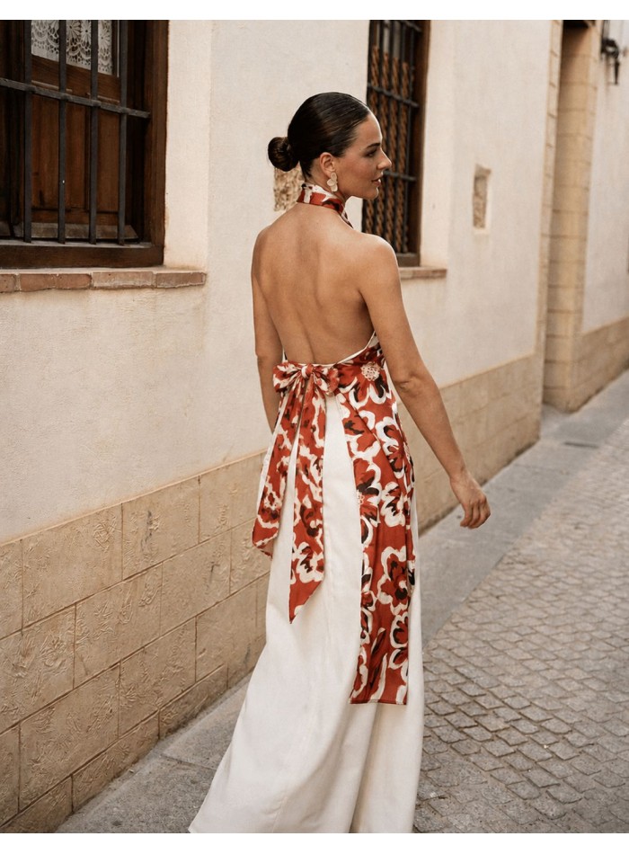 Top largo estampado de flores con cuello halter