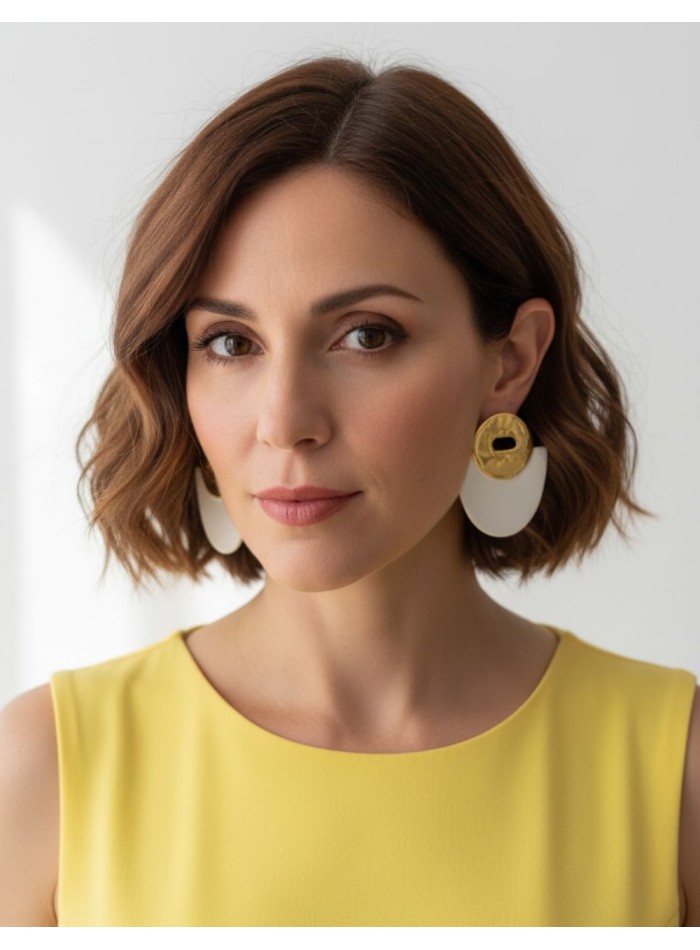 Glazed ceramic and gold geometric large earrings