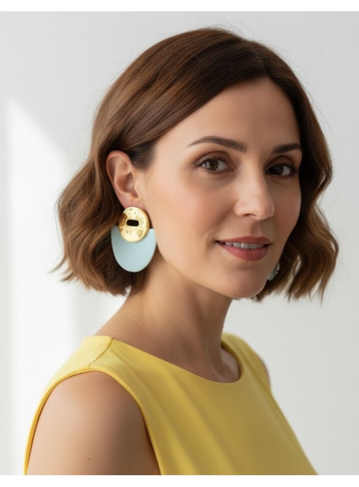 Glazed ceramic and gold geometric large earrings