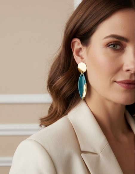 Boucles d'oreilles élégantes en céramique émaillée avec de l'or