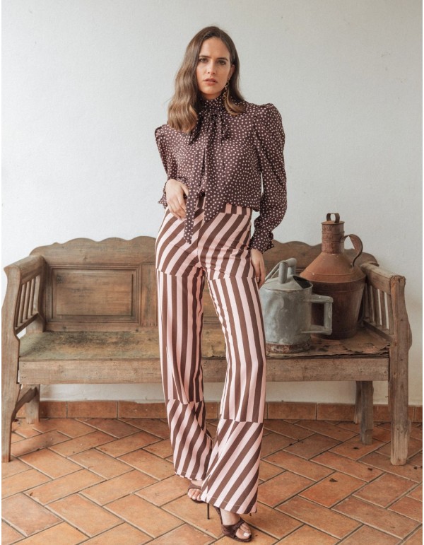 Pink and brown striped straight cut pants 2