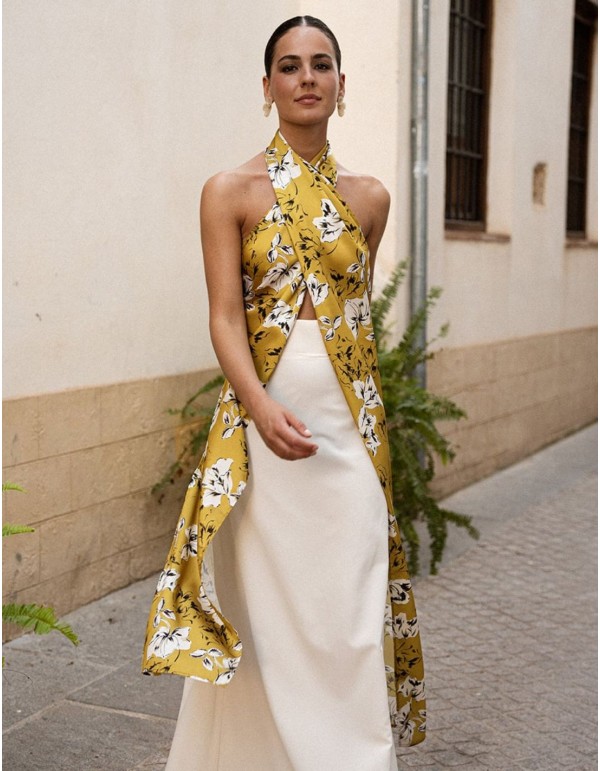 Mustard long top with open back and lacing
