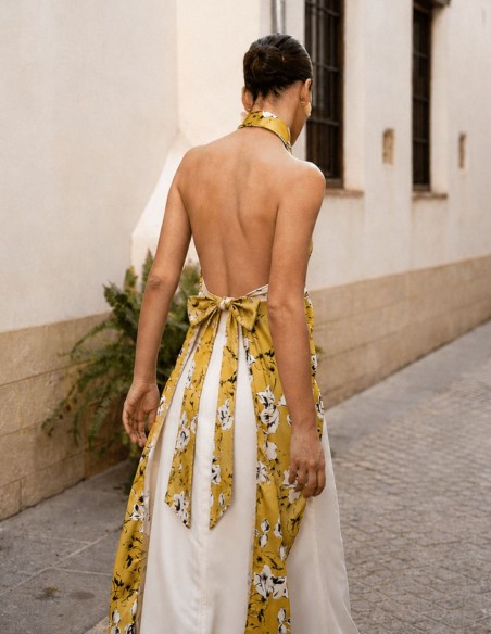 Mustard long top with open back and lacing