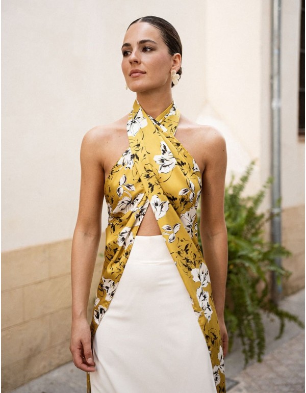Mustard long top with open back and lacing 2