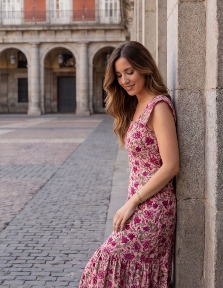 Robe midi rose à imprimé floral