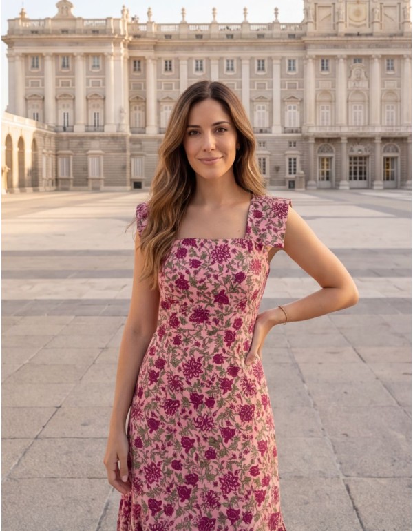 Pink midi dress with flower print