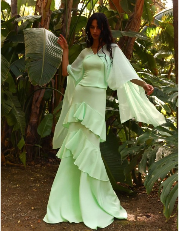 Jupe longue à taille haute et à volants