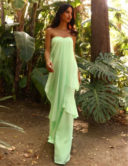 Falda larga de talle alto con volantes color menta