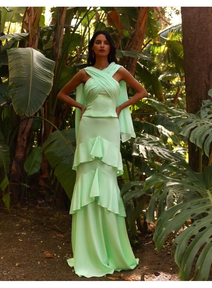 Jupe longue à taille haute et à volants