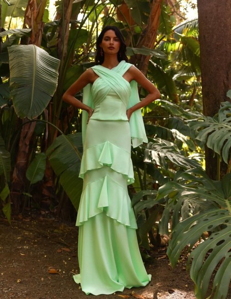 High-waisted long skirt with ruffles