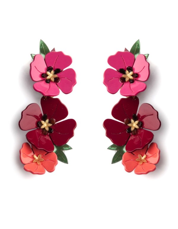 Handmade poppies earrings in red tones