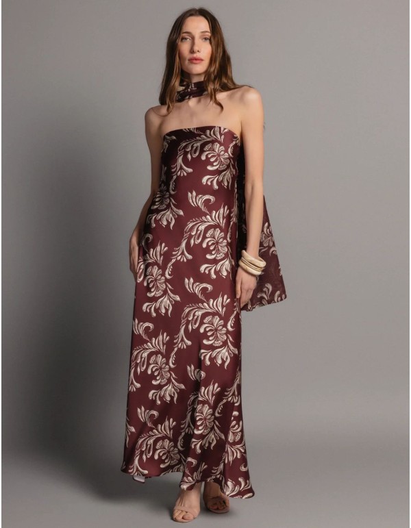 Vestido palabra de honor de satén estampado 2