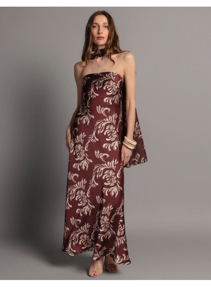 Vestido palabra de honor de satén estampado