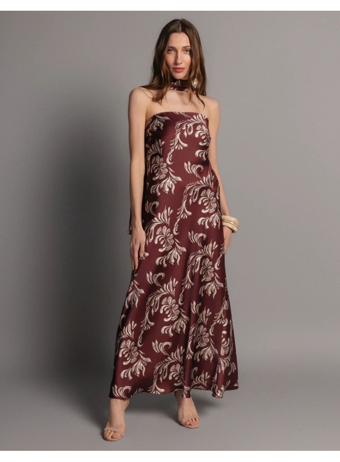 Vestido palabra de honor de satén estampado