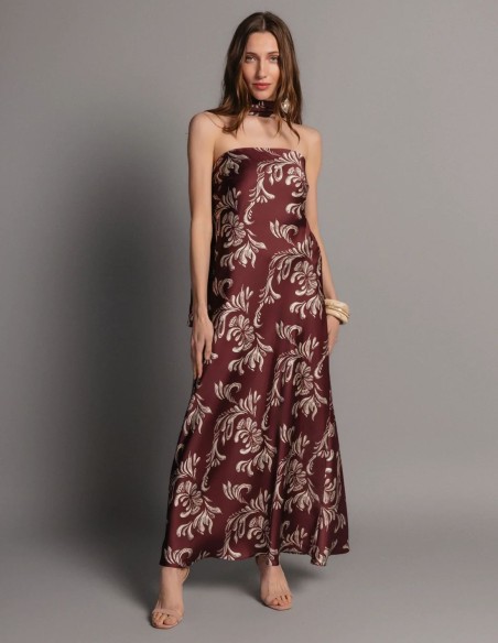 Vestido palabra de honor de satén estampado