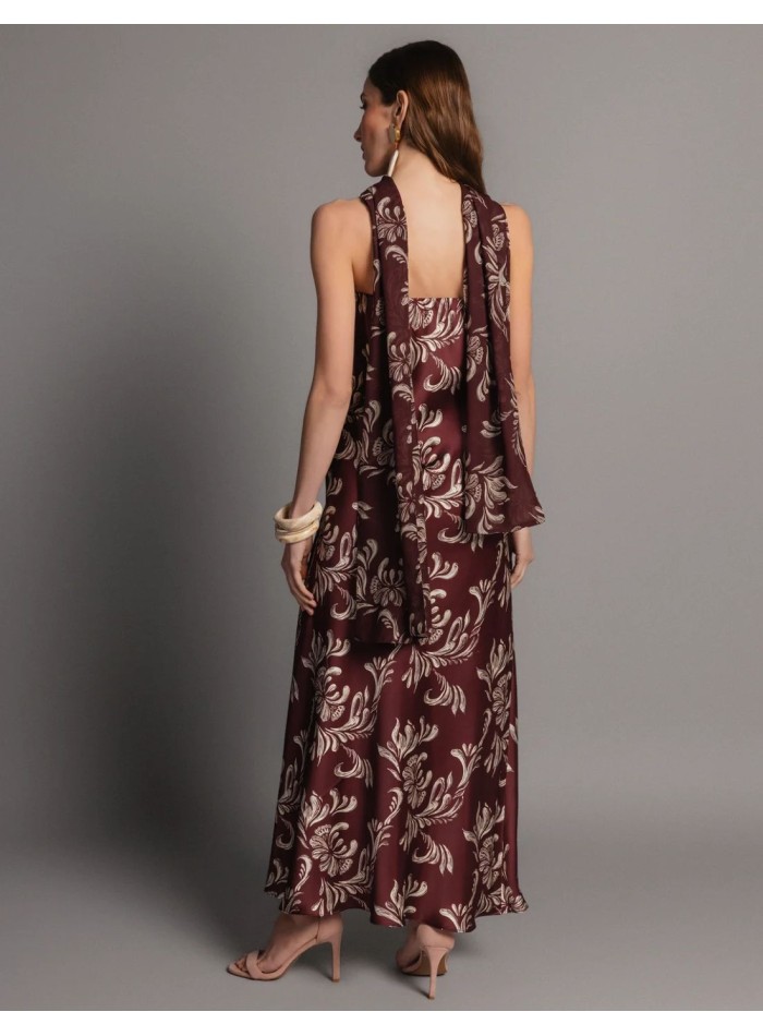 Robe longue à bretelles en satin imprimé