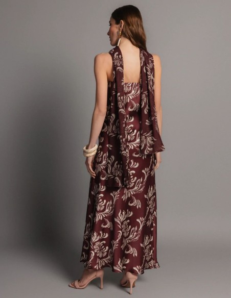 Vestido palabra de honor de satén estampado