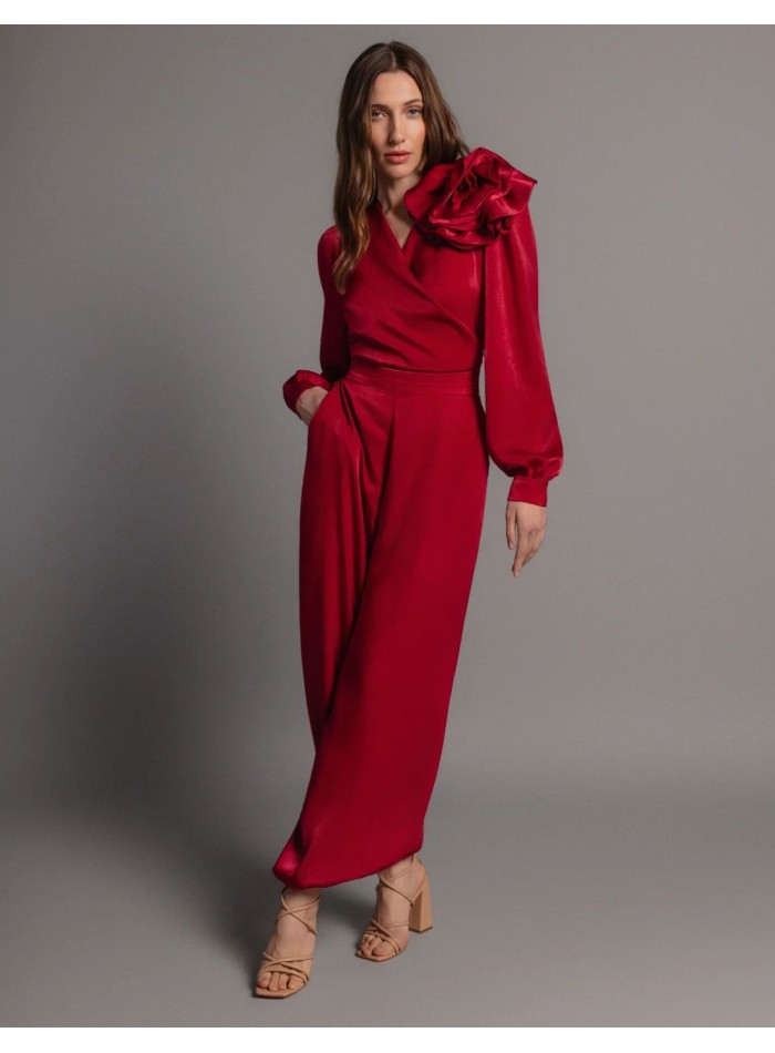 Cherry colored satin bloomers with pleated...