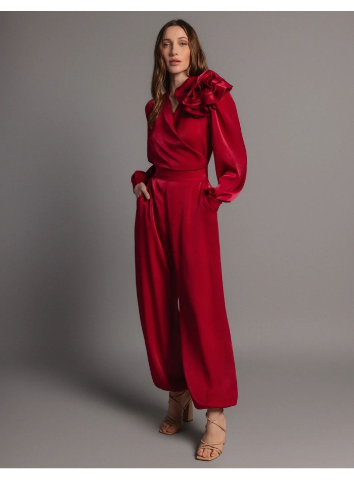 Cherry colored satin bloomers with pleated...