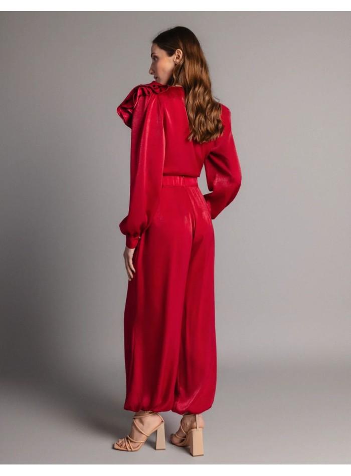 Pantalon bloomer en satin couleur cerise avec...