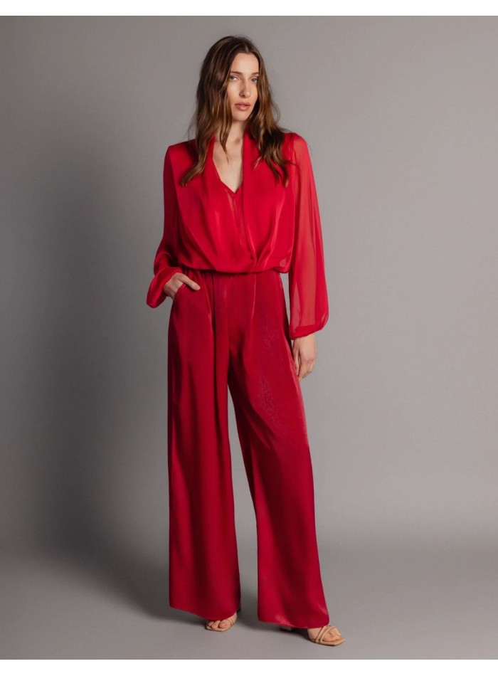 Cherry color chiffon blouse with cross over design