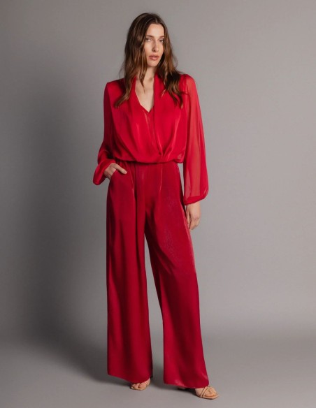 Cherry color chiffon blouse with cross over design