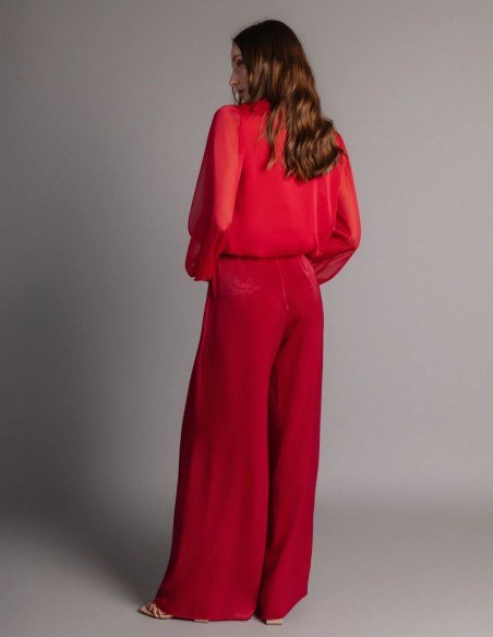 Cherry color chiffon blouse with cross over design