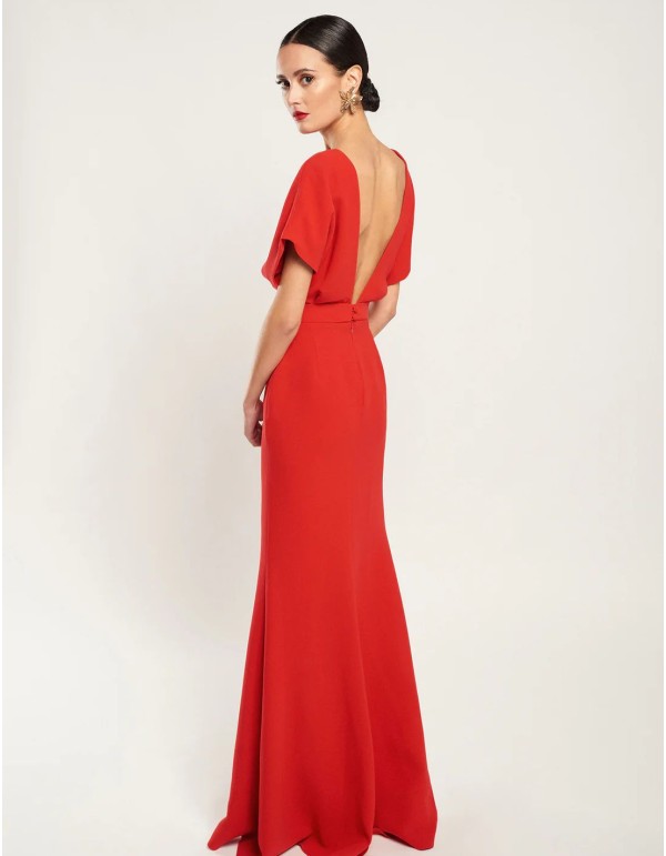 Longue robe rouge sirène avec décolleté dans le dos 2
