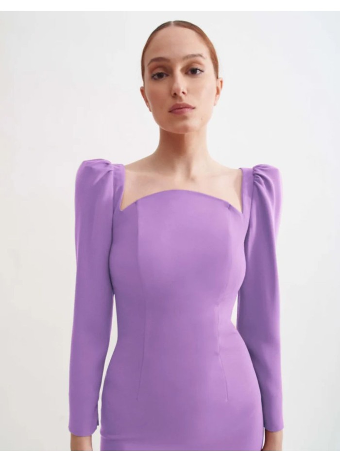 Lilac midi dress with pencil silhouette and...