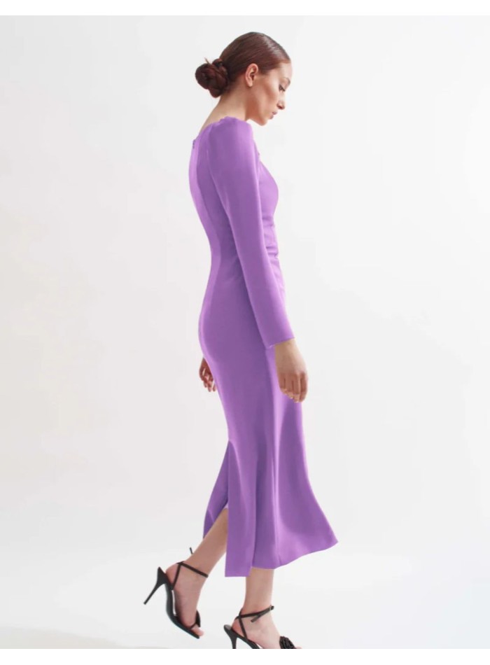 Lilac midi dress with pencil silhouette and...