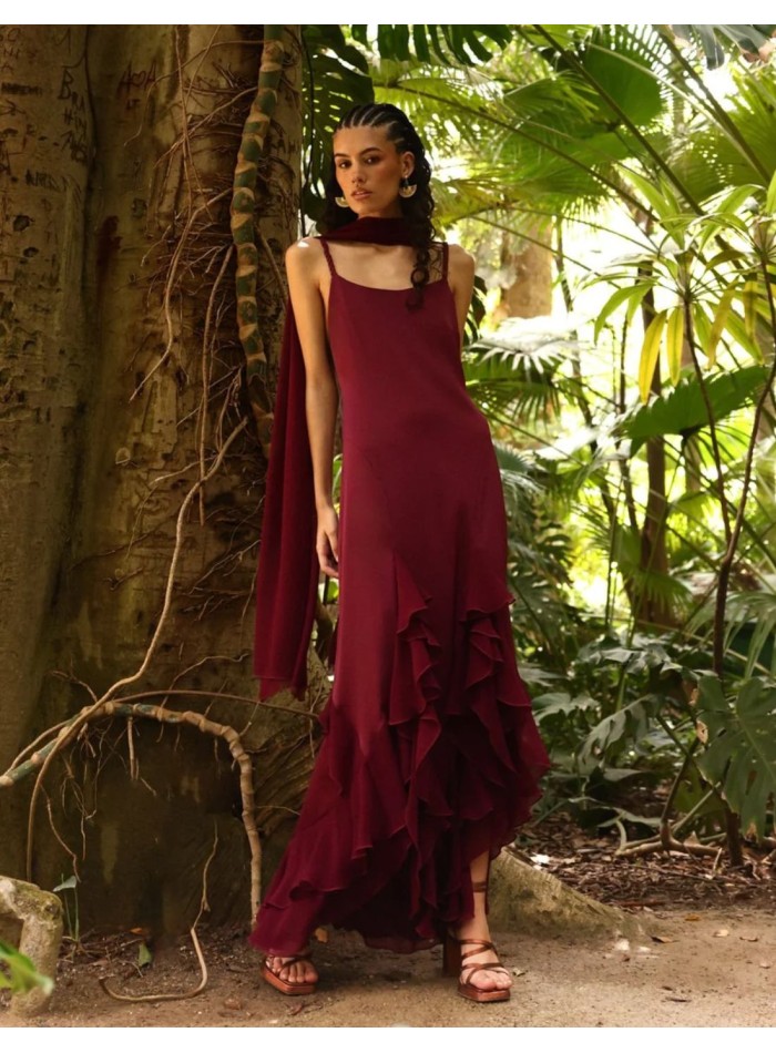 Robe longue à fines bretelles tressées et à...