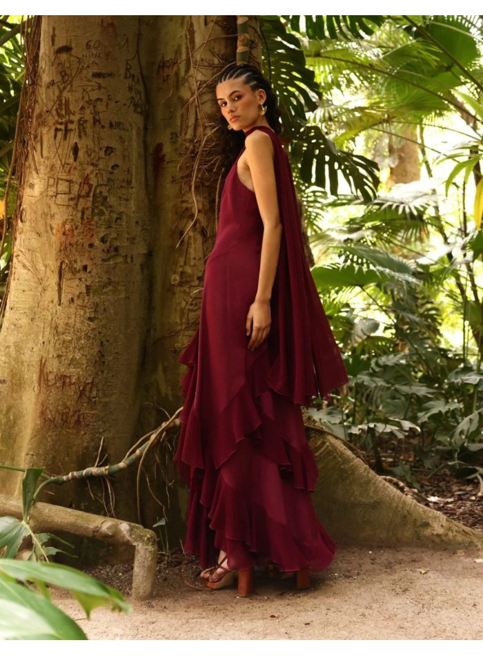 Vestido largo con tirantes finos trenzados con...