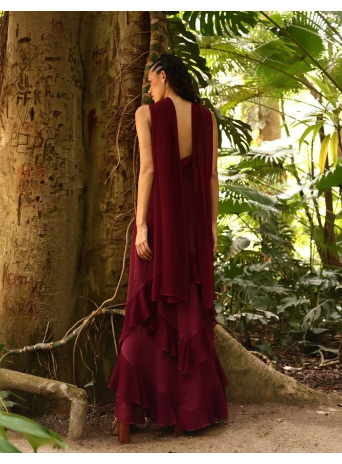 Robe longue à fines bretelles tressées et à...