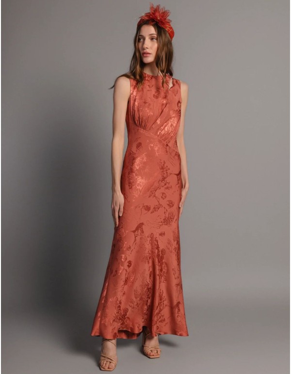 Vestido midi satinado color teja con corte al bies 2