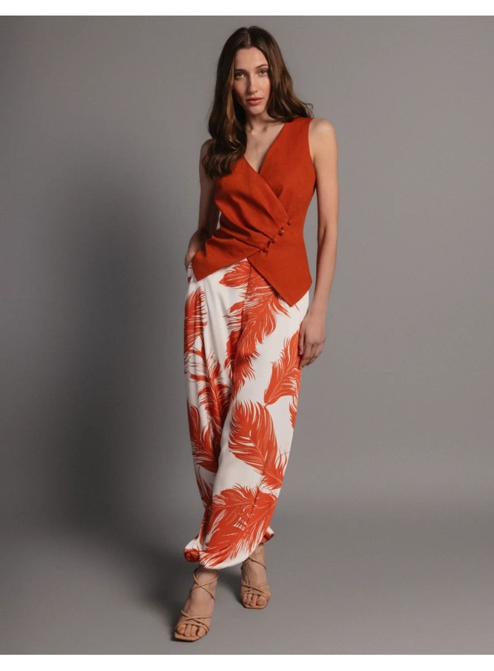 Tile linen cross over vest