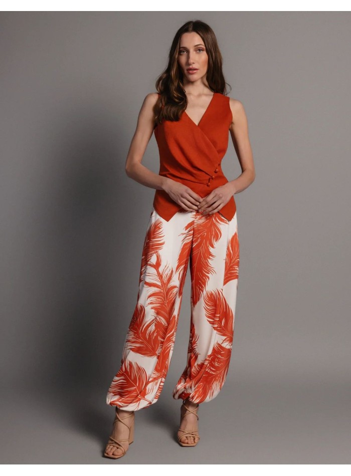 Tile linen cross over vest