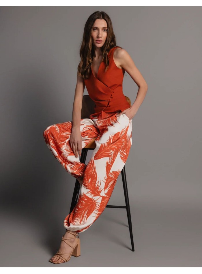 Gilet croisé en lin, couleur rousse