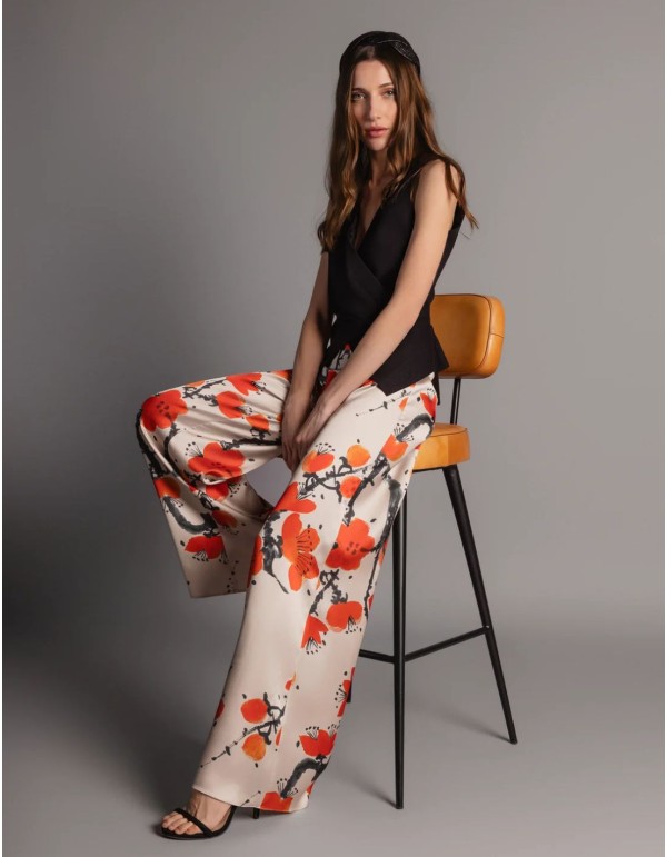 Satin flower print pants