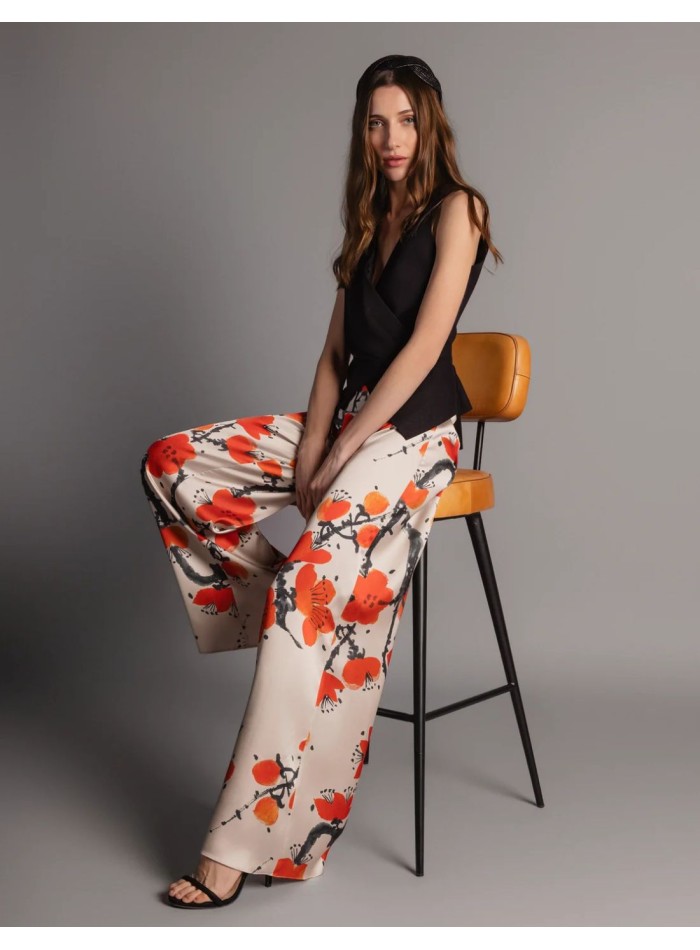Satin flower print pants