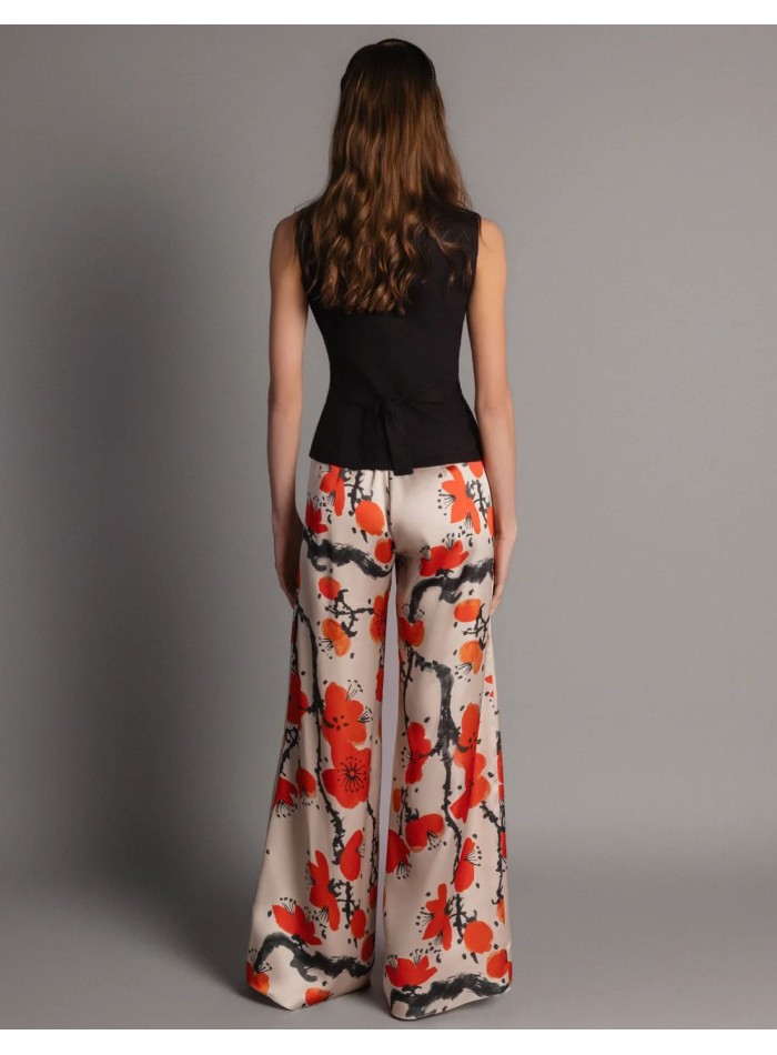 Pantalón con estampado de flores satinado
